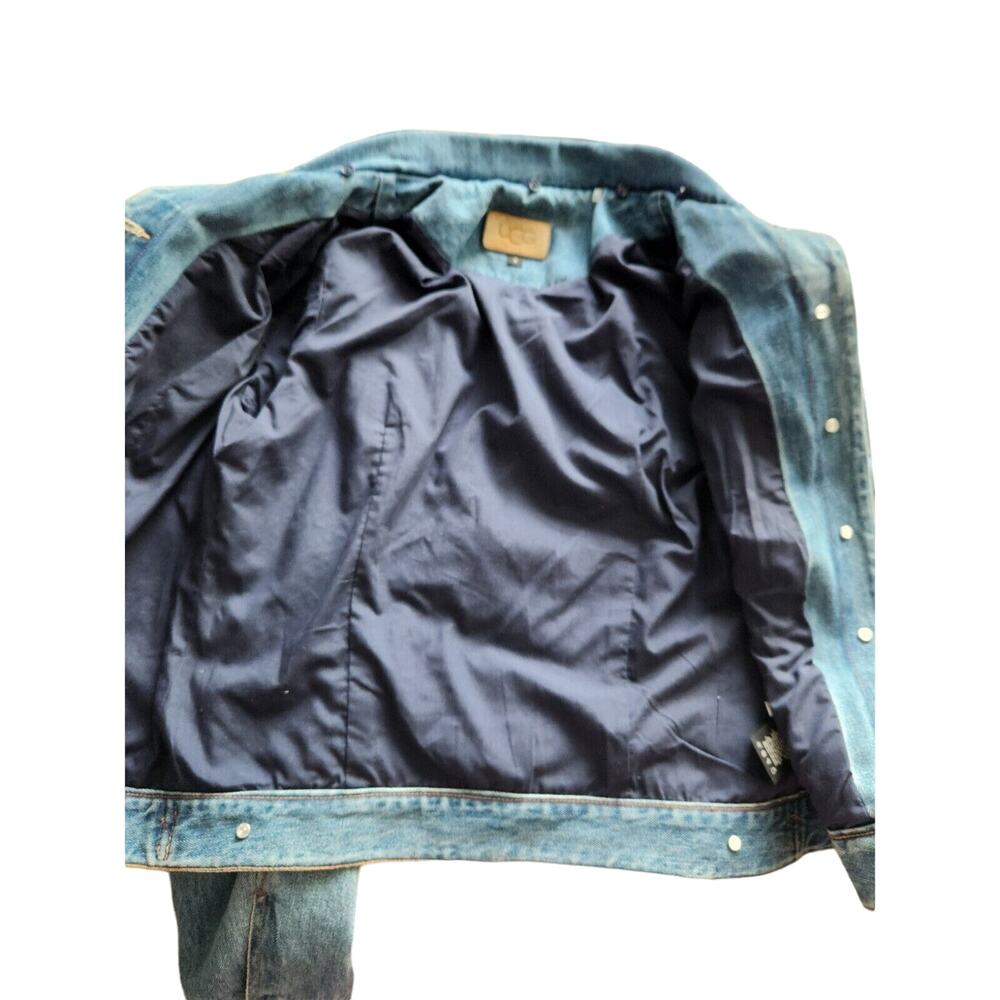 UGG SHEEPSKIN TRIM VINTAGE DENIM JACKET, WOMEN SIZE S Missing Fur Collar - Picture 6 of 8